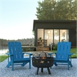Pemberly Row Star and Moon Fire Pit with Cover and 2 Blue Adirondack Chairs