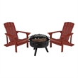 Pemberly Row Star and Moon Fire Pit with Cover and 2 Red Adirondack Chairs