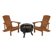 Pemberly Row Star and Moon Fire Pit with Cover and 2 Teak Adirondack Chairs