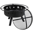 Pemberly Row Star and Moon Fire Pit with Cover and 4 Blue Adirondack Chairs