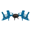 Pemberly Row Star and Moon Fire Pit with Cover and 4 Blue Adirondack Chairs