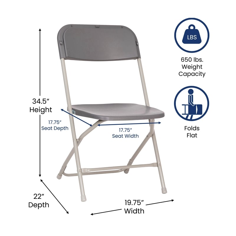 Pemberly Row Wide and Tall Gray Plastic Folding Chairs Set of 4