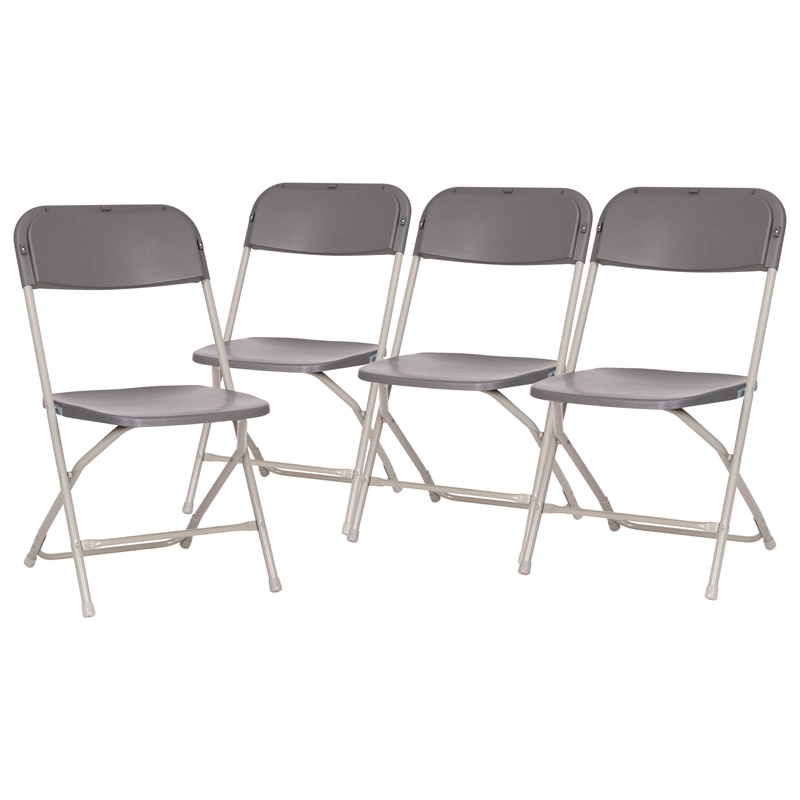 Pemberly Row Wide and Tall Gray Plastic Folding Chairs Set of 4
