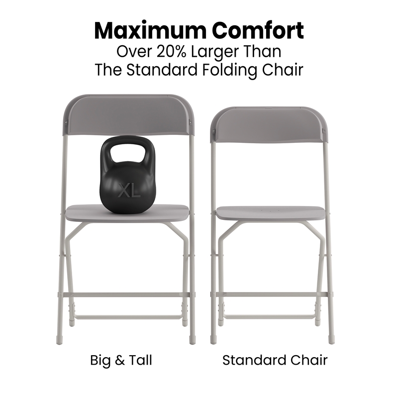 Pemberly Row Wide and Tall Gray Plastic Folding Chairs Set of 4