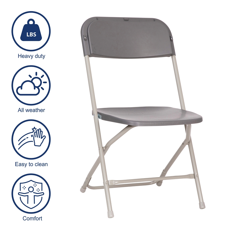 Pemberly Row Wide and Tall Gray Plastic Folding Chairs Set of 4