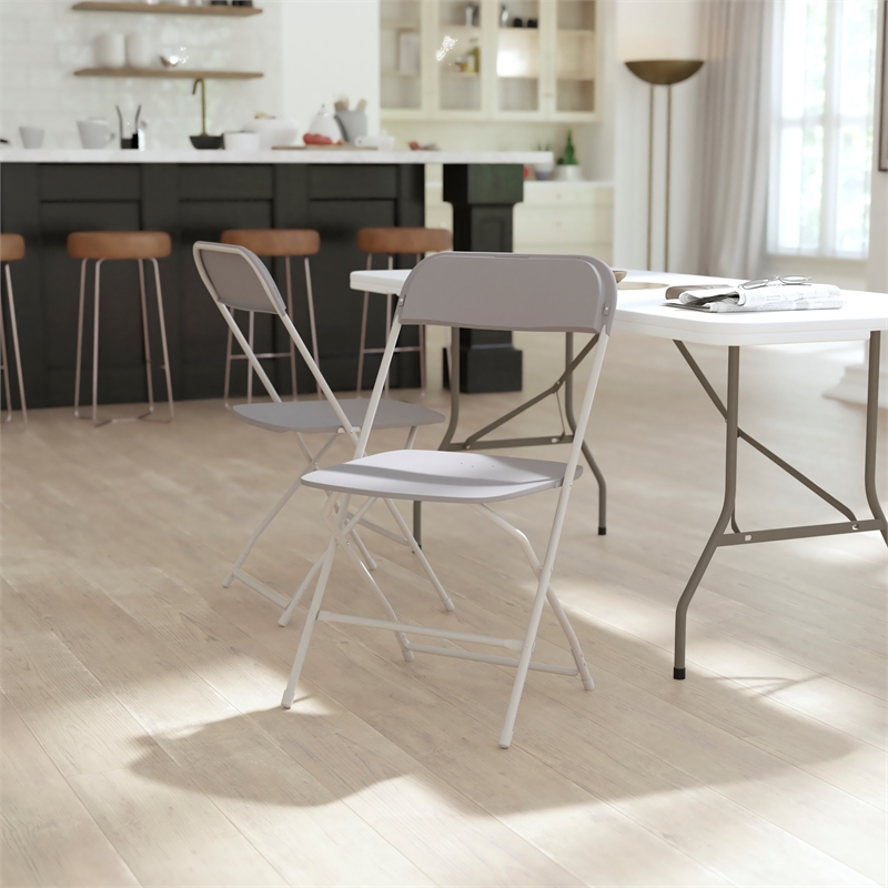 Pemberly Row Wide and Tall Gray Plastic Folding Chairs Set of 4
