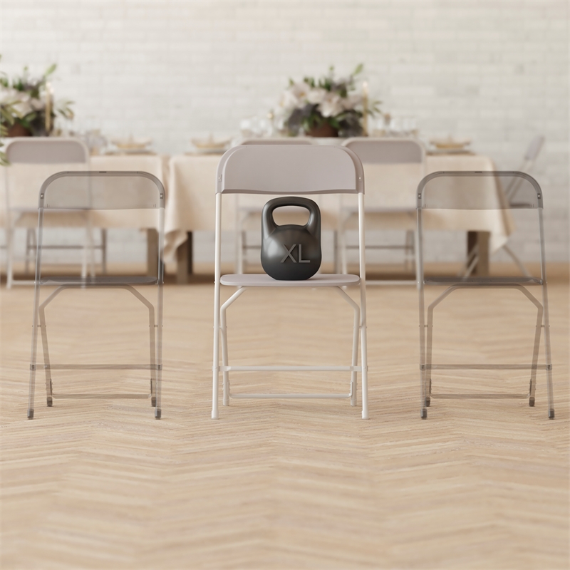 Pemberly Row Wide and Tall Gray Plastic Folding Chairs Set of 4