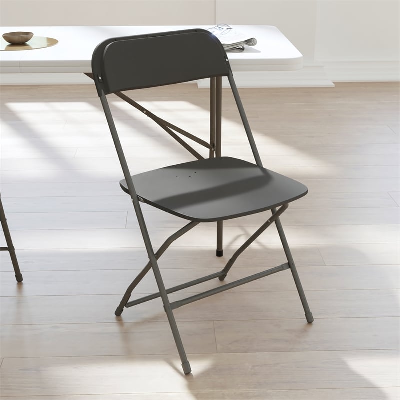 Pemberly Row Wide and Tall Gray Plastic Folding Chairs Set of 4