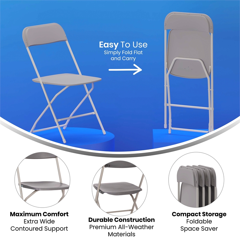 Pemberly Row Wide and Tall Gray Plastic Folding Chairs Set of 4