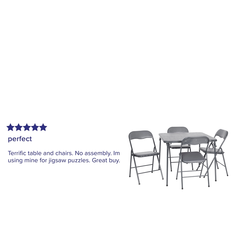 Pemberly Row 5 Piece Folding Card Table & Chair Set with Upholstered Top in Gray