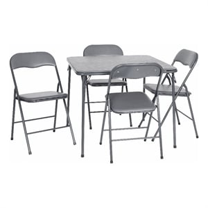 Pemberly Row 5 Piece Folding Card Table & Chair Set with Upholstered Top in Gray