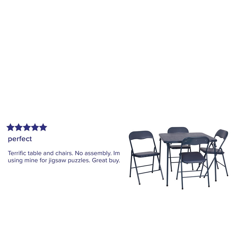 Pemberly Row 5 Piece Folding Card Table & Chair Set with Upholstered Top in Navy