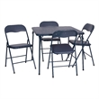 Pemberly Row 5 Piece Folding Card Table & Chair Set with Upholstered Top in Navy