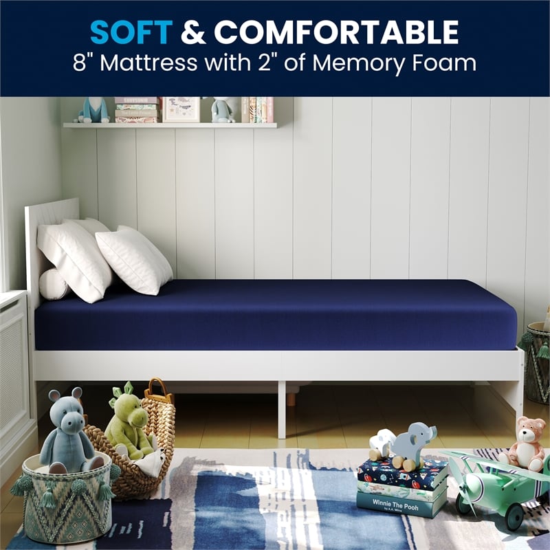 Pemberly Row Memory Foam Twin XL Cooling Mattress with Zippered Cover in Blue