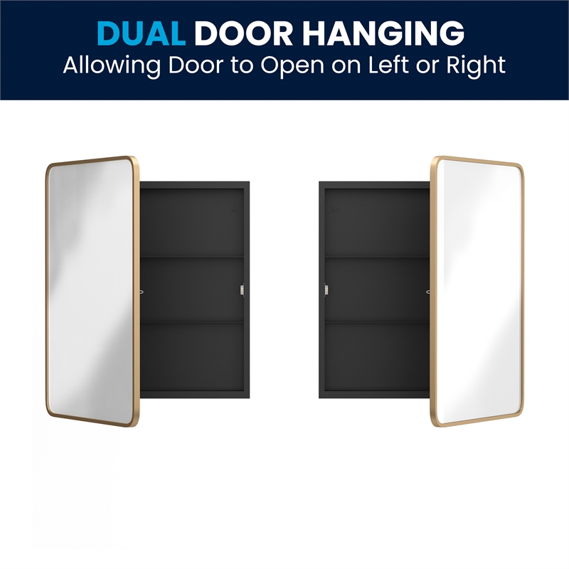 Pemberly Row 24x30 Recessed Bathroom Medicine Cabinet with Beveled Mirror - Gold