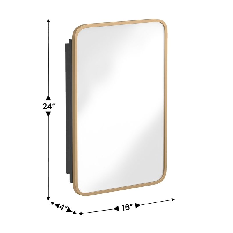 Pemberly Row 16x24 Recessed Bathroom Medicine Cabinet with Beveled Mirror - Gold