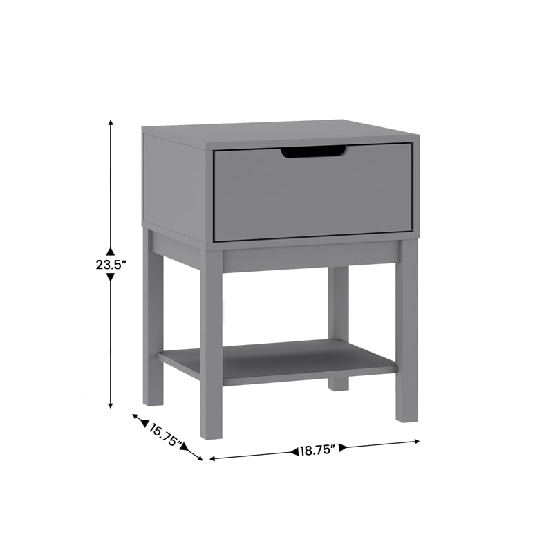 Pemberly Row Kids Nightstand with Storage Drawer and Shelf in Gray