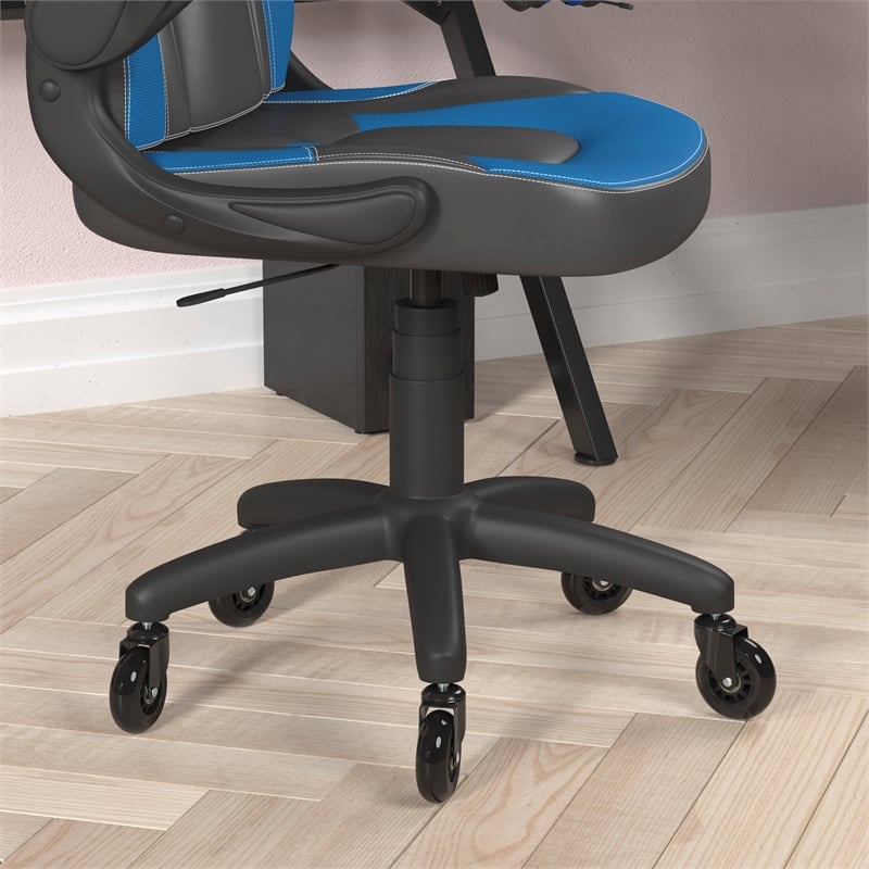 Pemberly Row Office Gaming Chair with Skater Wheels and Flip Up Arms in Blue