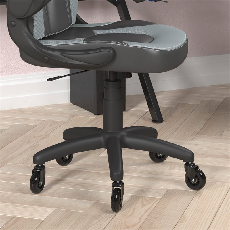 Pemberly Row Office Gaming Chair with Skater Wheels and Flip Up Arms in Gray