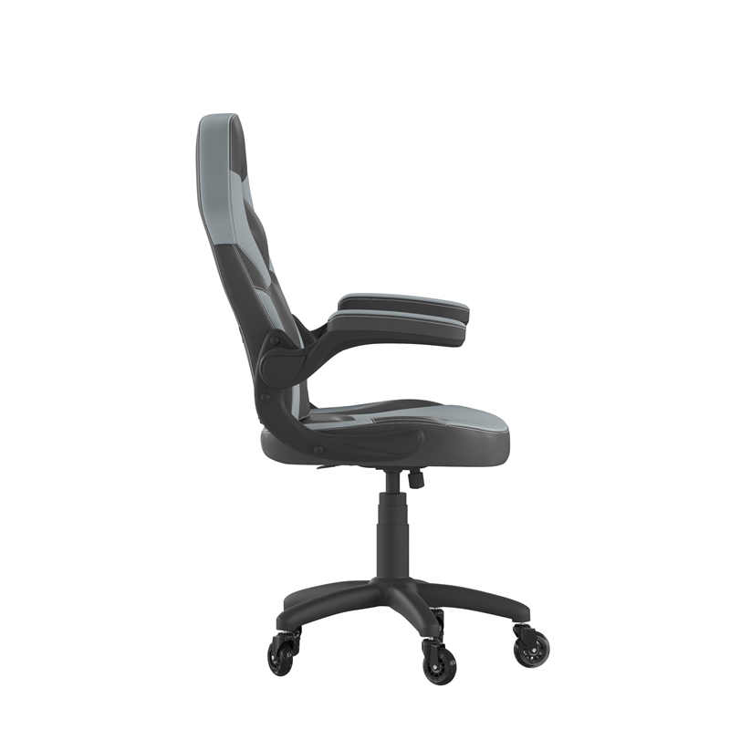Pemberly Row Office Gaming Chair with Skater Wheels and Flip Up Arms in Gray