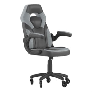 Pemberly Row Office Gaming Chair with Skater Wheels and Flip Up Arms in Gray