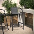 Pemberly Row Indoor/Outdoor Rattan Restaurant Barstool with Black Frame in Gray