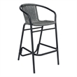 Pemberly Row Indoor/Outdoor Rattan Restaurant Barstool with Black Frame in Gray