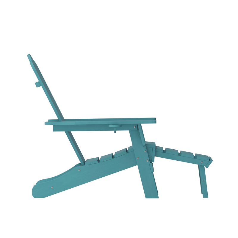Pemberly Row Adirondack Chair with Pullout Ottoman & Cupholder in Blue