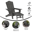 Pemberly Row Adirondack Chair with Pullout Ottoman & Cupholder in Gray