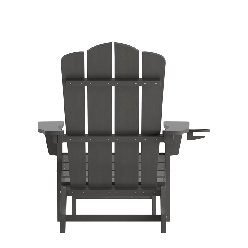 Pemberly Row Adirondack Chair with Pullout Ottoman & Cupholder in Gray