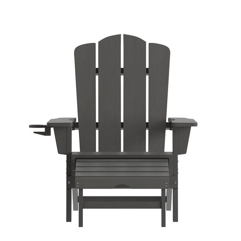 Pemberly Row Adirondack Chair with Pullout Ottoman & Cupholder in Gray