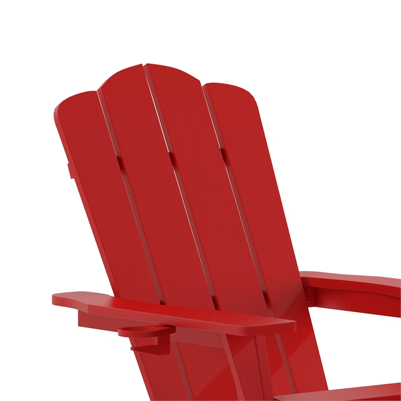 Pemberly Row Adirondack Chair with Pullout Ottoman & Cupholder in Red