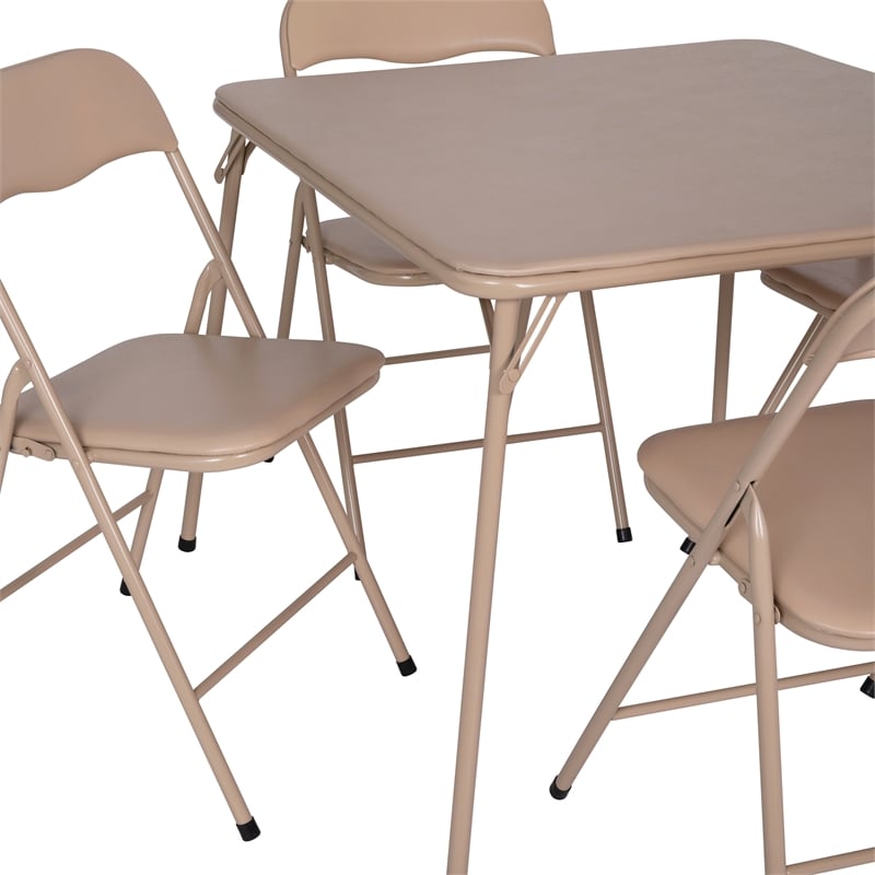 Pemberly Row 5 Piece Folding Card Table & Chair Set with Upholstered Top in Tan