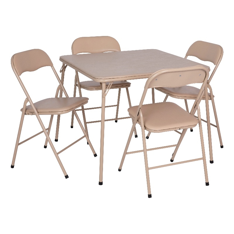 Pemberly Row 5 Piece Folding Card Table & Chair Set with Upholstered Top in Tan