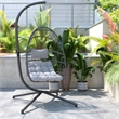 Pemberly Row Foldable Hanging Egg Chair with C-Stand and Cushions in Gray