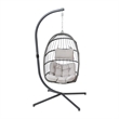 Pemberly Row Foldable Hanging Egg Chair with C-Stand and Cushions in Gray