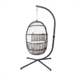 Pemberly Row Foldable Hanging Egg Chair with C-Stand and Cushions in Gray