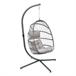 Pemberly Row Foldable Hanging Egg Chair with C-Stand and Cushions in Gray