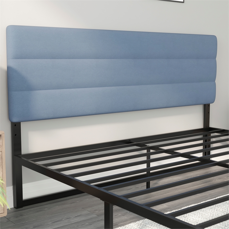 Pemberly Row Universal Fit Tufted Upholstered King Headboard in Blue