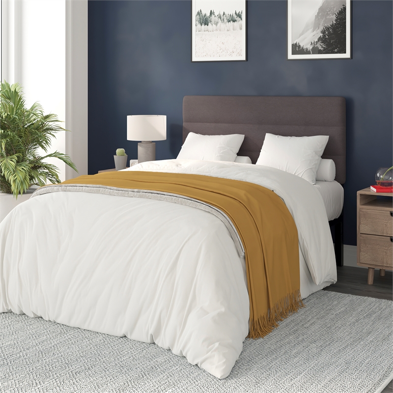 Pemberly Row Universal Fit Tufted Upholstered Full Headboard in Gray
