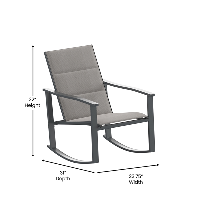 Pemberly Row 3 Piece Rocking Chair & Glass Top Table Set in Gray/Black