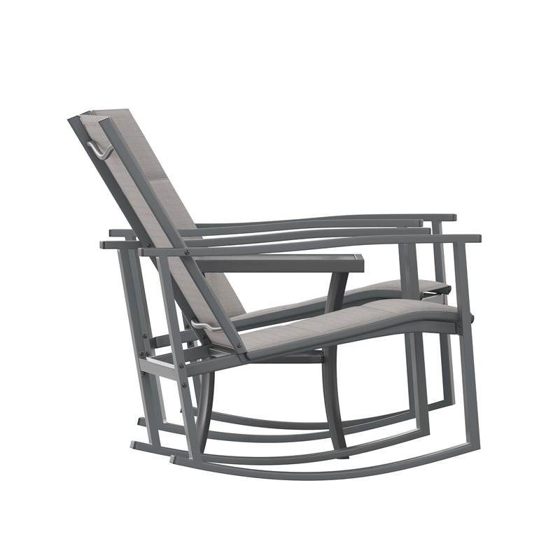 Pemberly Row 3 Piece Rocking Chair & Glass Top Table Set in Gray/Black