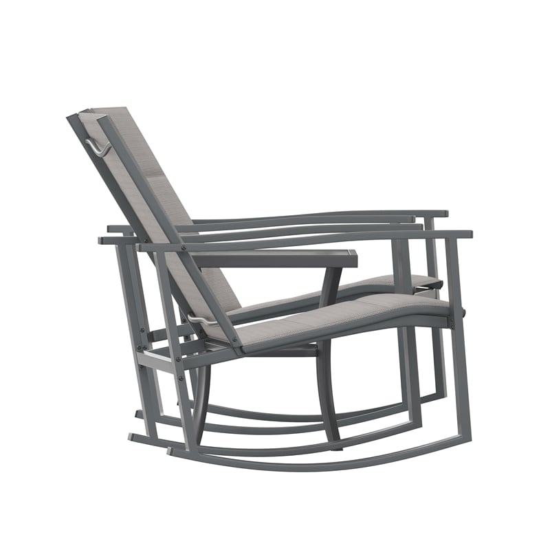 Pemberly Row 3 Piece Rocking Chair & Glass Top Table Set in Gray/Black