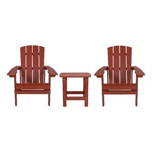 Pemberly Row Indoor/Outdoor Adirondack Side Table and 2 Chair Set in Red
