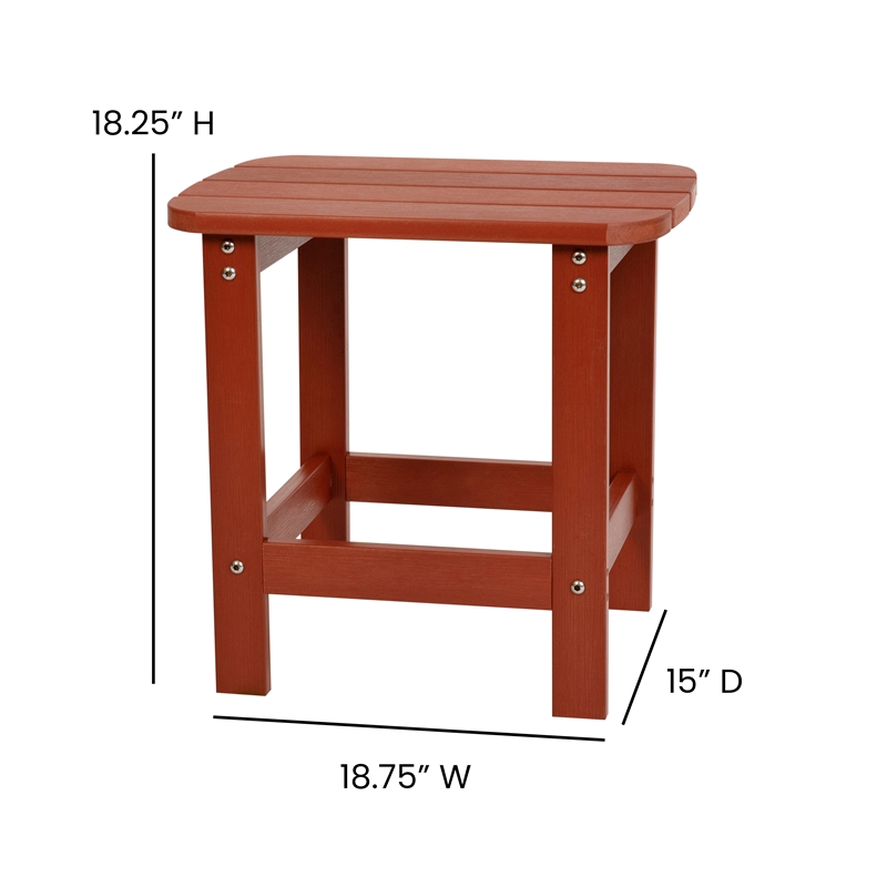 Pemberly Row Indoor/Outdoor Adirondack Side Table and 2 Chair Set in Red