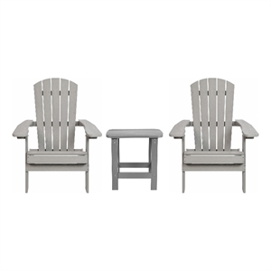 Pemberly Row Set of 2 Folding Adirondack Chairs with Side Table in Gray