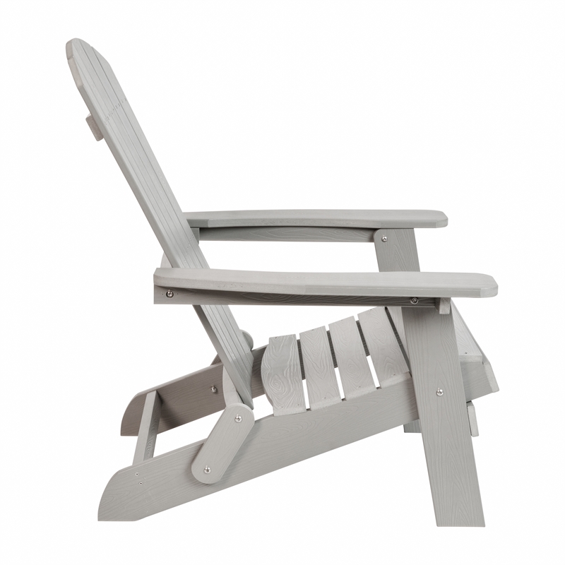 Pemberly Row Set of 2 Folding Adirondack Chairs with Side Table in Gray