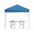Pemberly Row 8' x 8' Blue Pop Up Canopy with Folding Table and 4 White Chairs