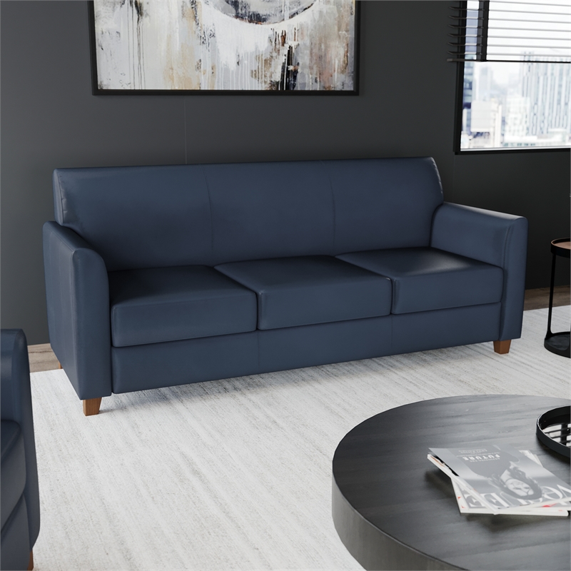 Pemberly Row LeatherSoft Sofa with Clean Line Stitched Frame in Navy