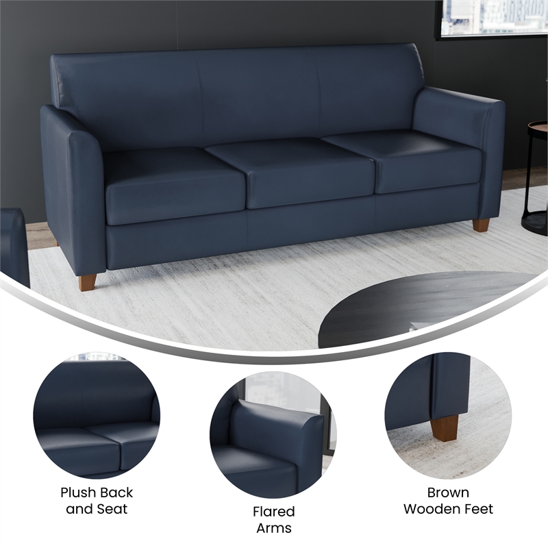 Pemberly Row LeatherSoft Sofa with Clean Line Stitched Frame in Navy